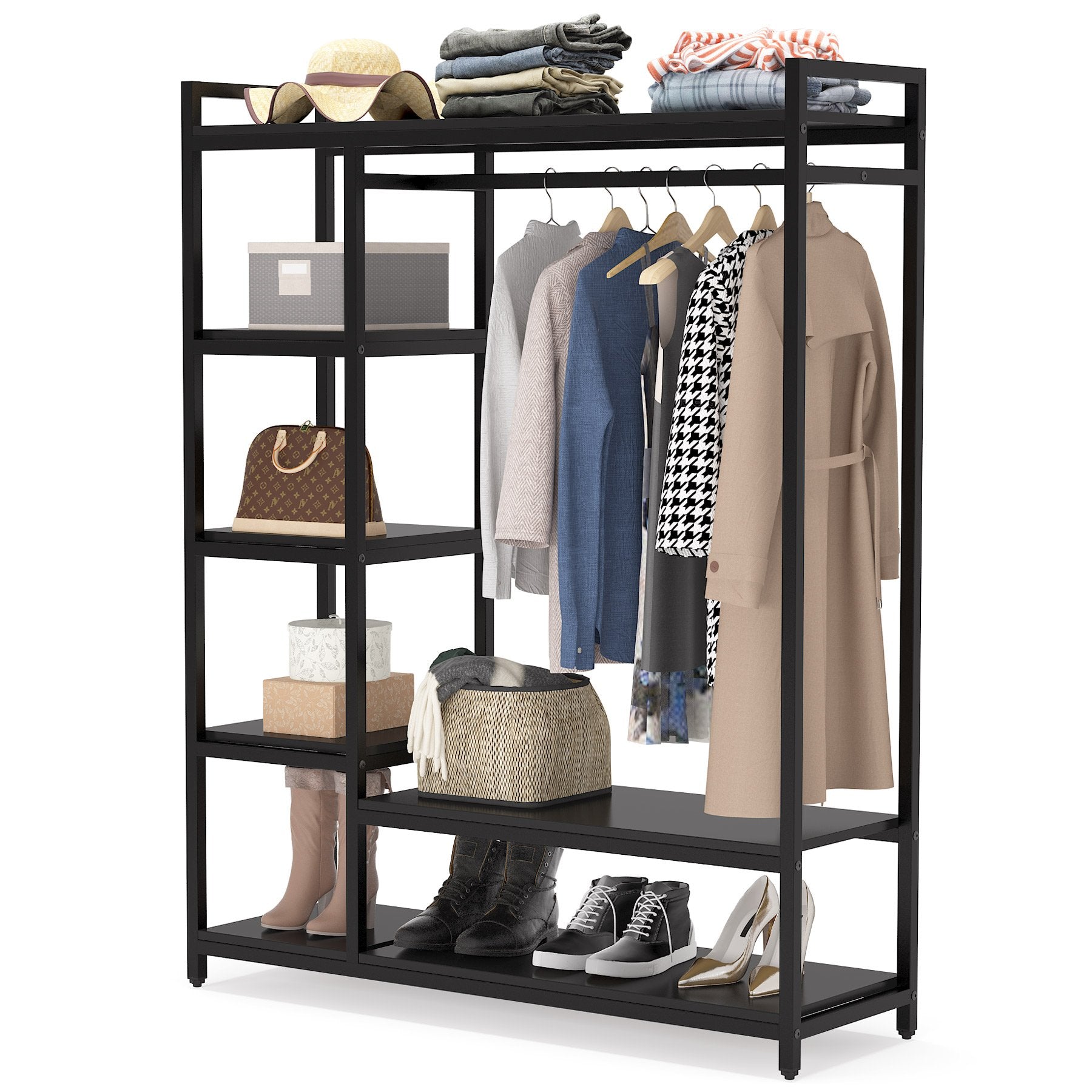 Closet Organizer with 6 Shelves and Hanging Bar